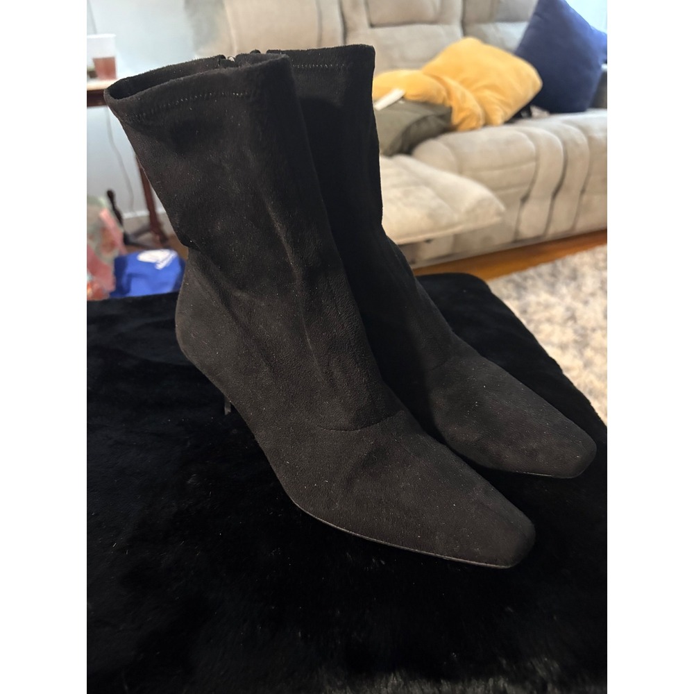 Talbots Womens Black Suede Kitten Heel Ankle Boots Pointed Toe Size 7 AA Brazil